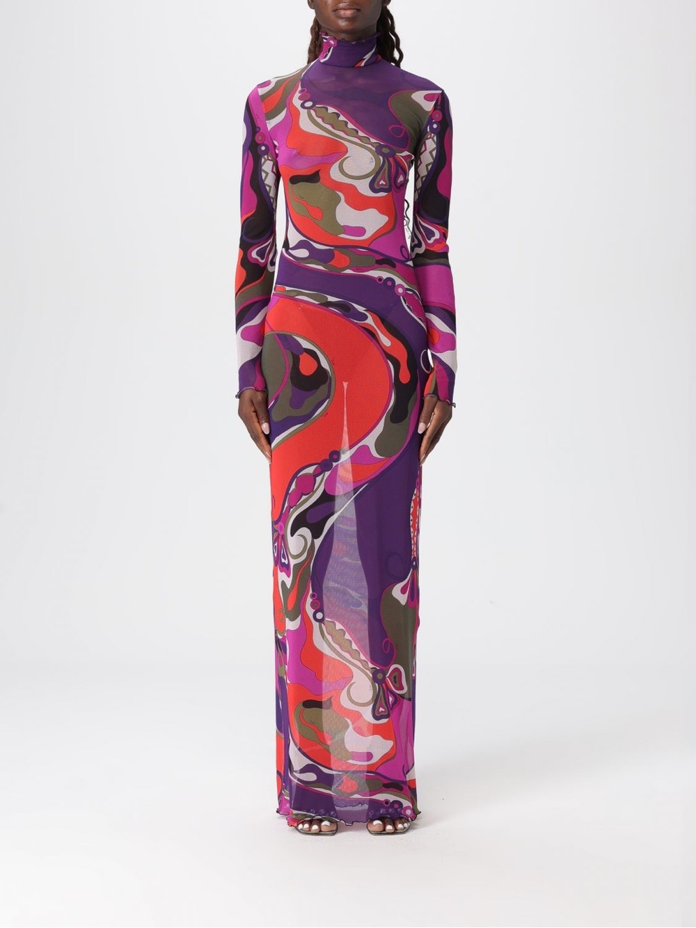 Emilio Pucci Purple Multi-Color Turtleneck Maxi Dress